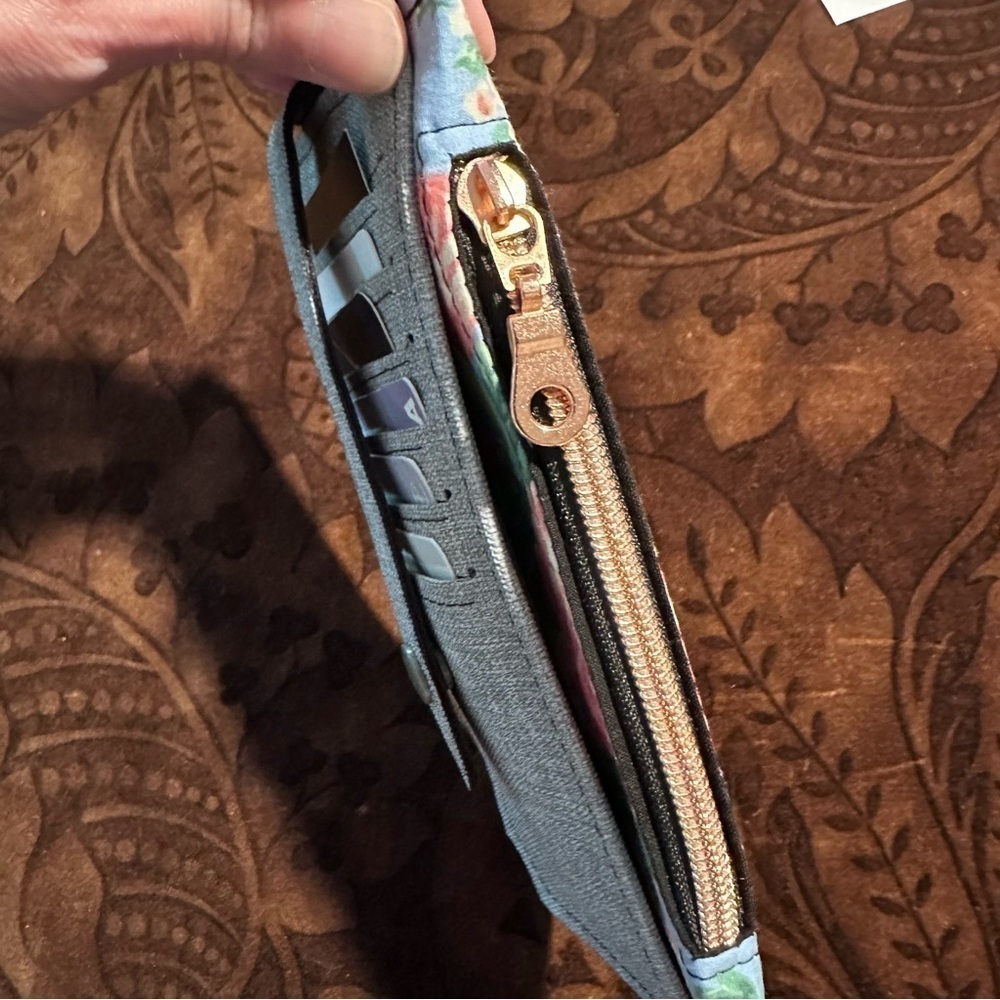 wallet flowers grey card slot zipper pockets handmade purse pal - Picture 4 of 8